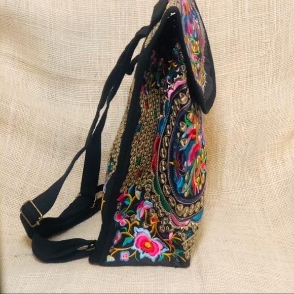 Embroidered Floral Boho Hippie Backpack - Picture 10 of 16